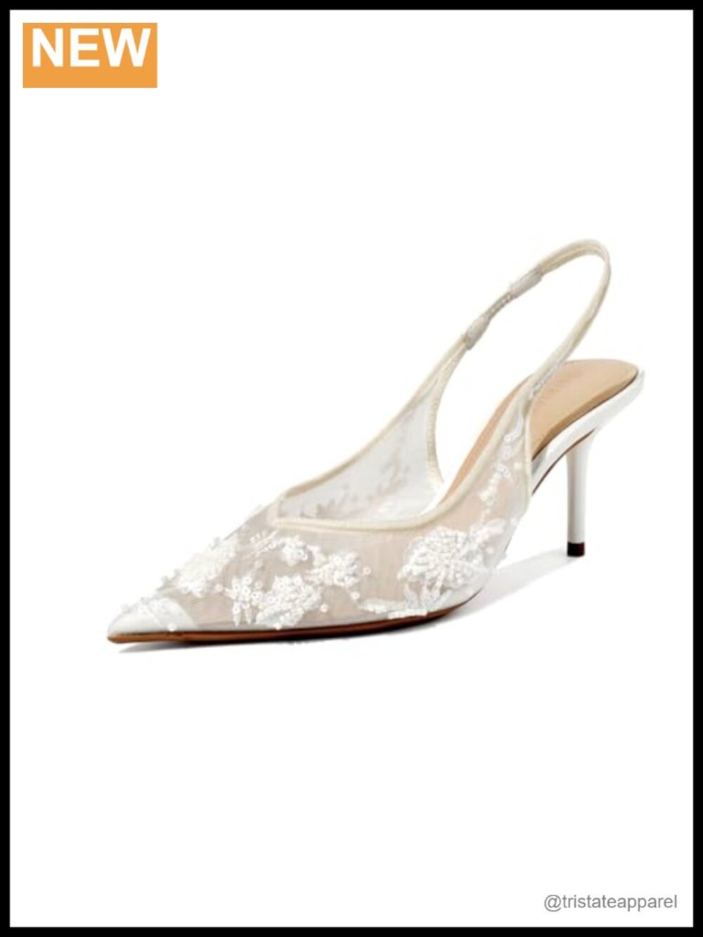 Lace Mesh Slingback Kitten Heel Pumps Pointed Toe Bridal Heels